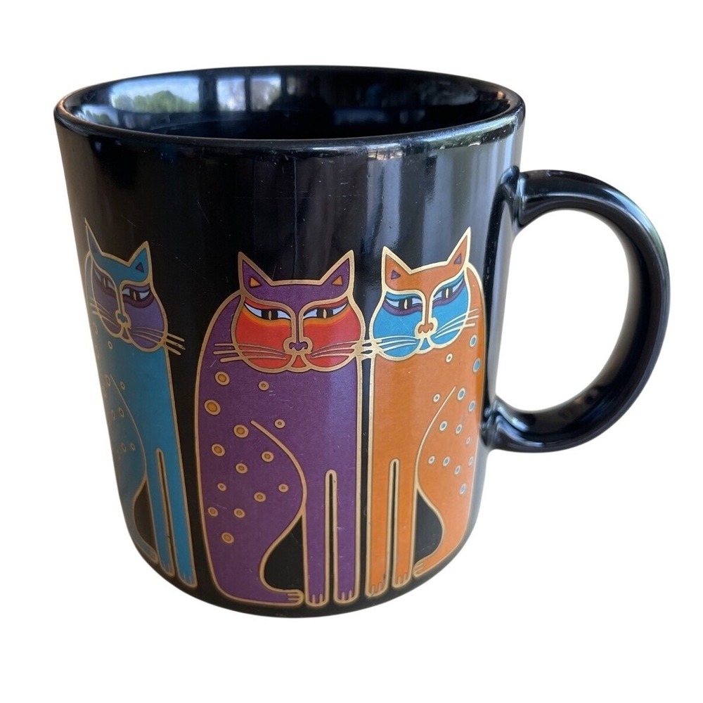 Laurel Burch Siamese Cats Black Teal‎ Orange Purple Gold Mug 12oz Coffee/Tea Mug
